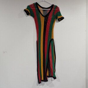 Jamtex Fishnet Layering Tunic Red Green Yellow Black Size Large